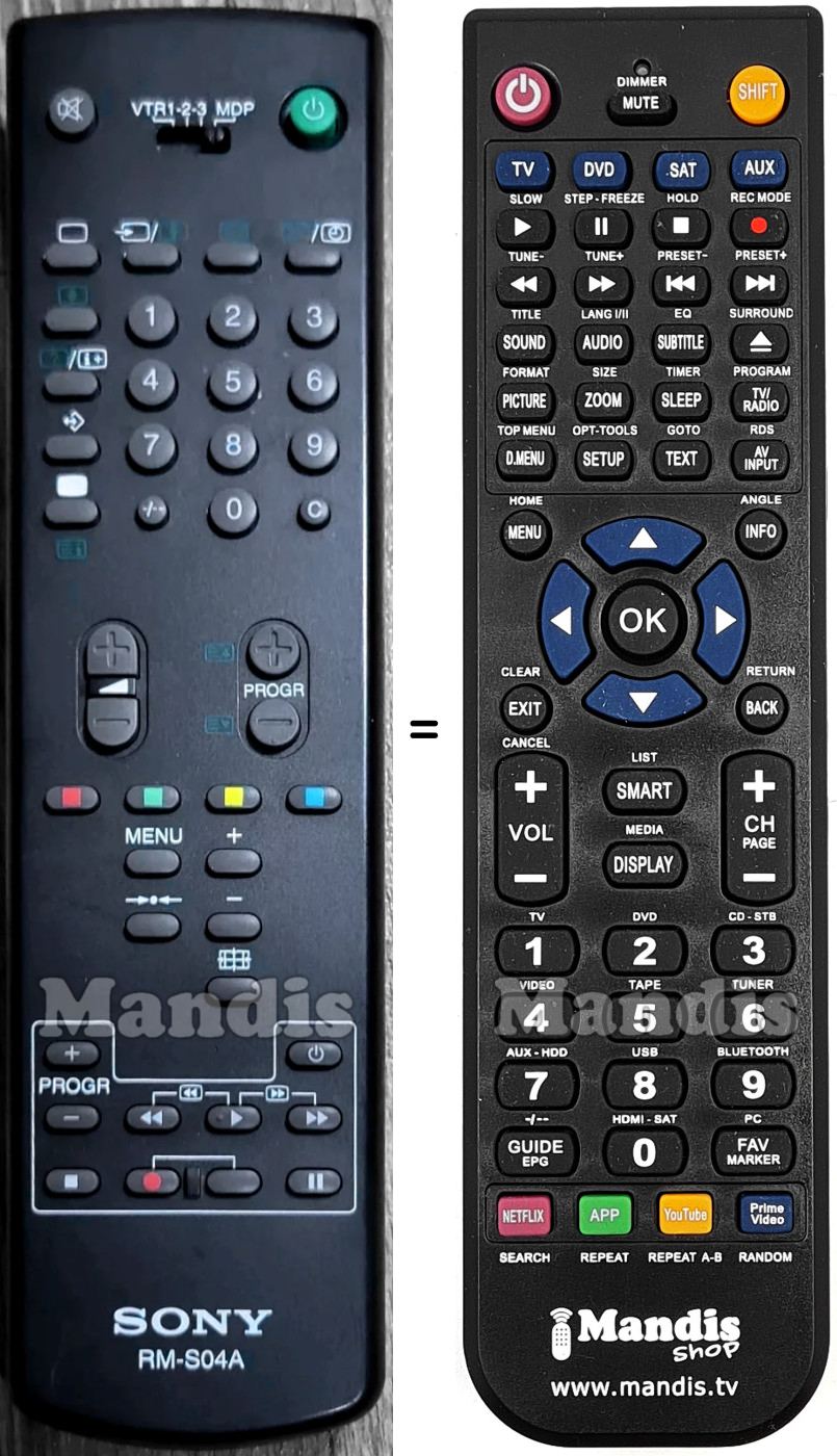Comandos à distância equivalente Sony RM-S04A