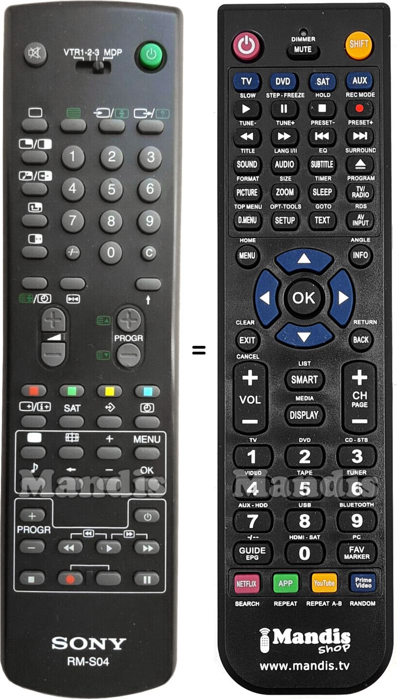 Comandos à distância equivalente Sony RM-S04
