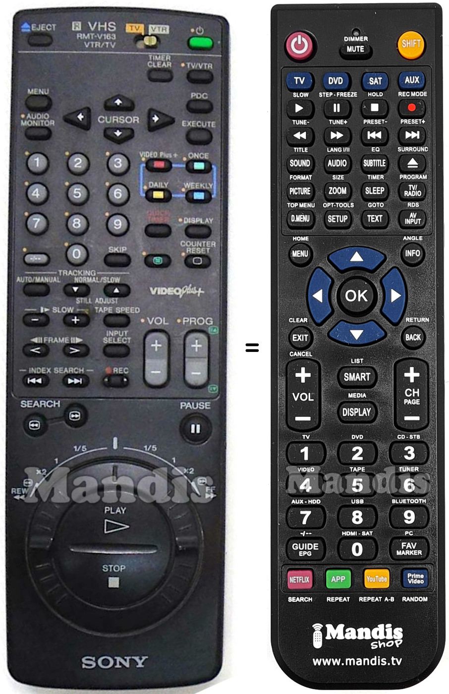 Comandos à distância equivalente Sony RMT-V163A