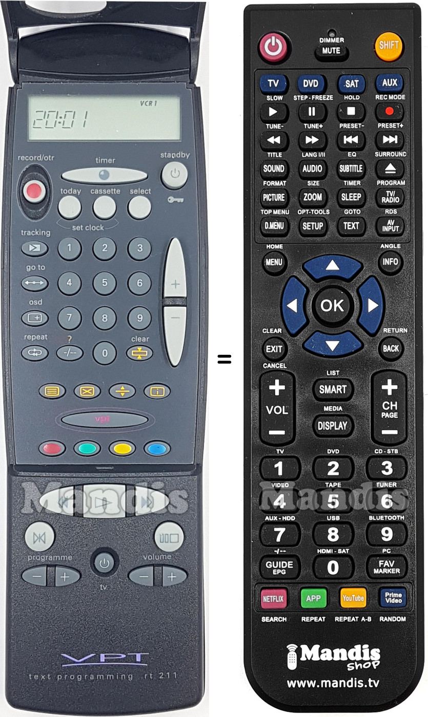 Comandos à distância equivalente Philips RT211-114