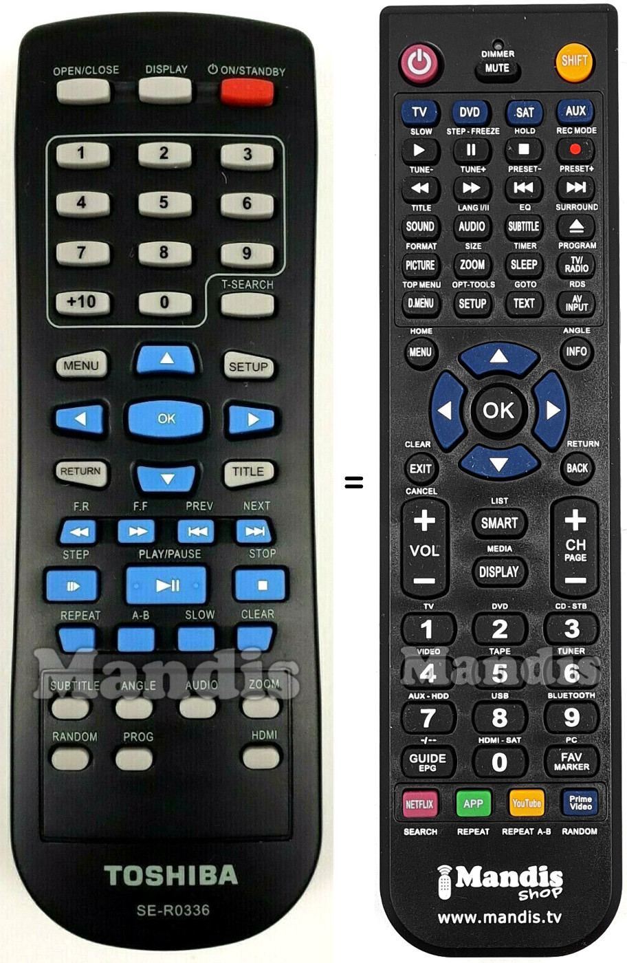 Comandos &agrave; dist&acirc;ncia equivalente Toshiba SE-R0336