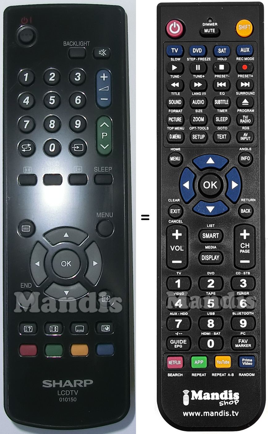 Comandos &agrave; dist&acirc;ncia equivalente Sharp 010150