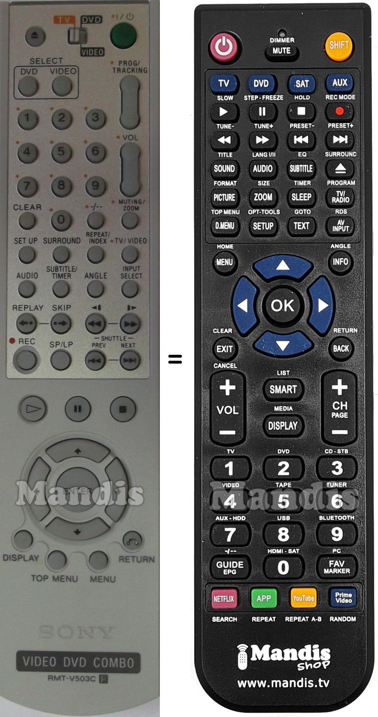 Comandos à distância equivalente Sony RMT-V503C