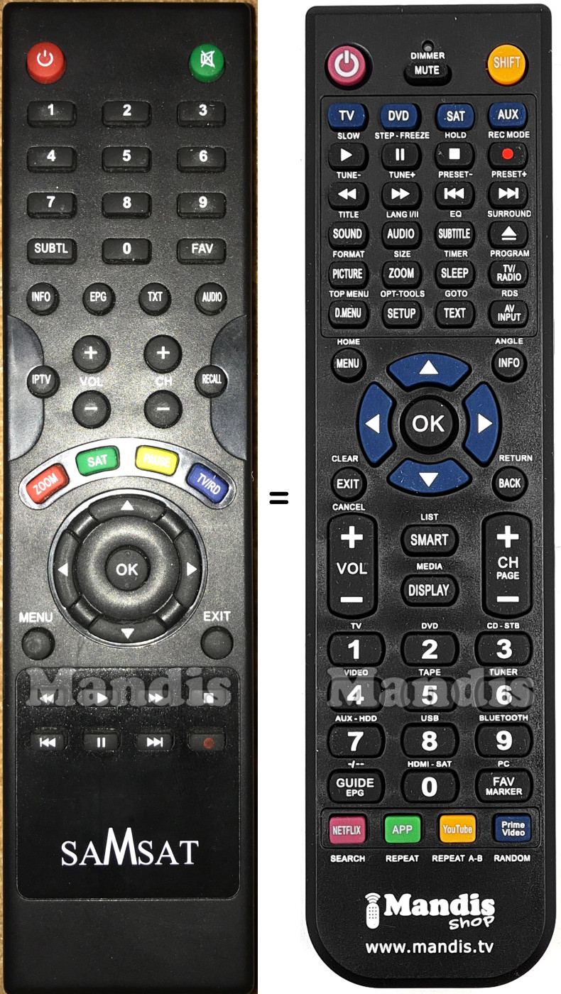 Comandos &agrave; dist&acirc;ncia equivalente SAMSAT HD60Mini