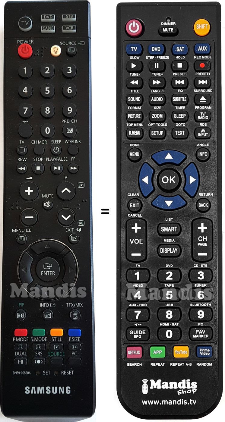 Comandos &agrave; dist&acirc;ncia equivalente Samsung BN5900530A