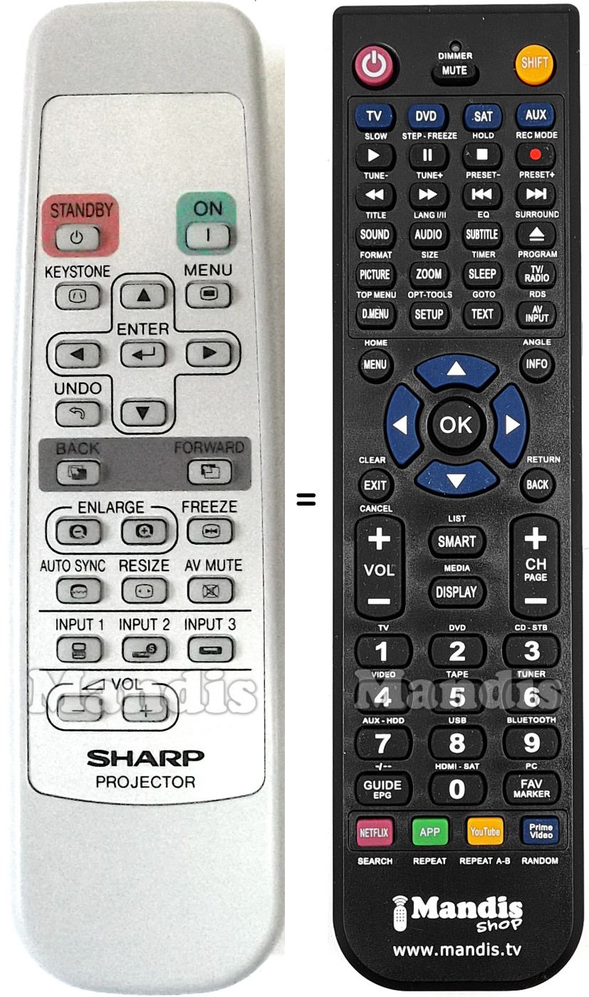 Comandos &agrave; dist&acirc;ncia equivalente Sharp RRMCGA187WJSA