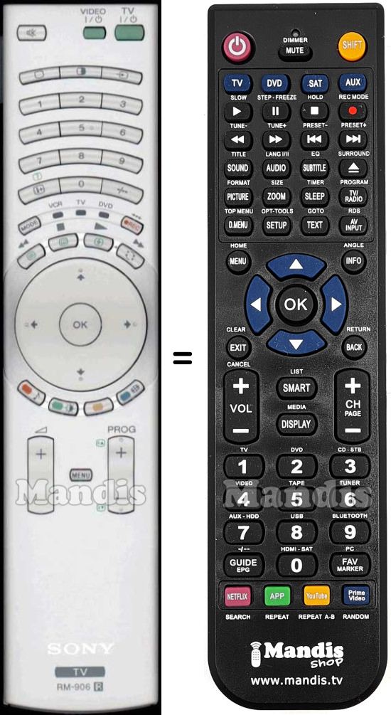 Comandos à distância equivalente Sony RM906