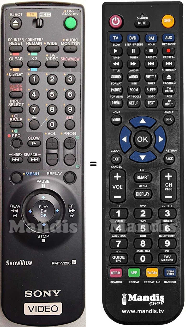 Comandos à distância equivalente Sony RMT-V223