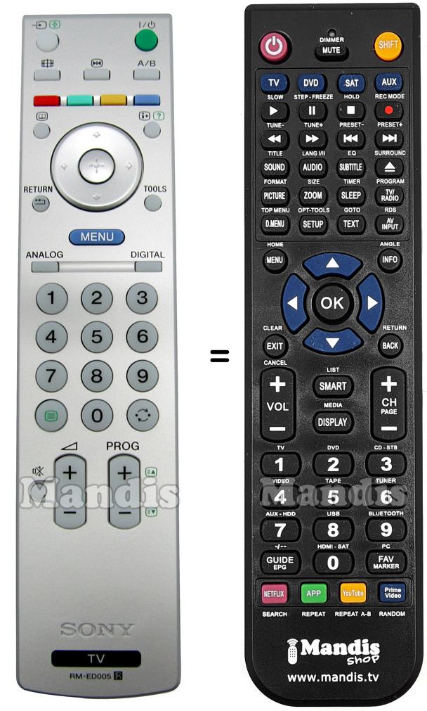 Comandos à distância equivalente Sony RM-ED005