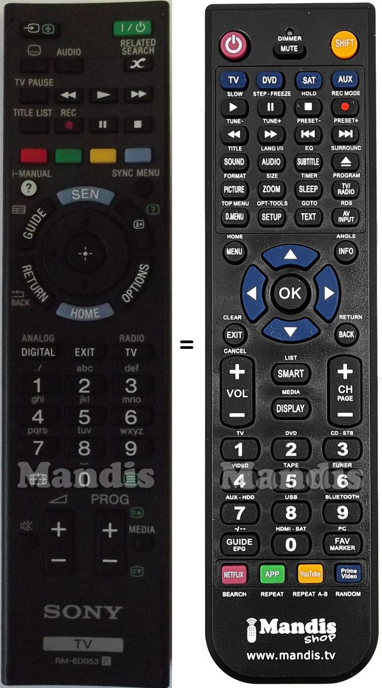 Comandos à distância equivalente Sony RMED053