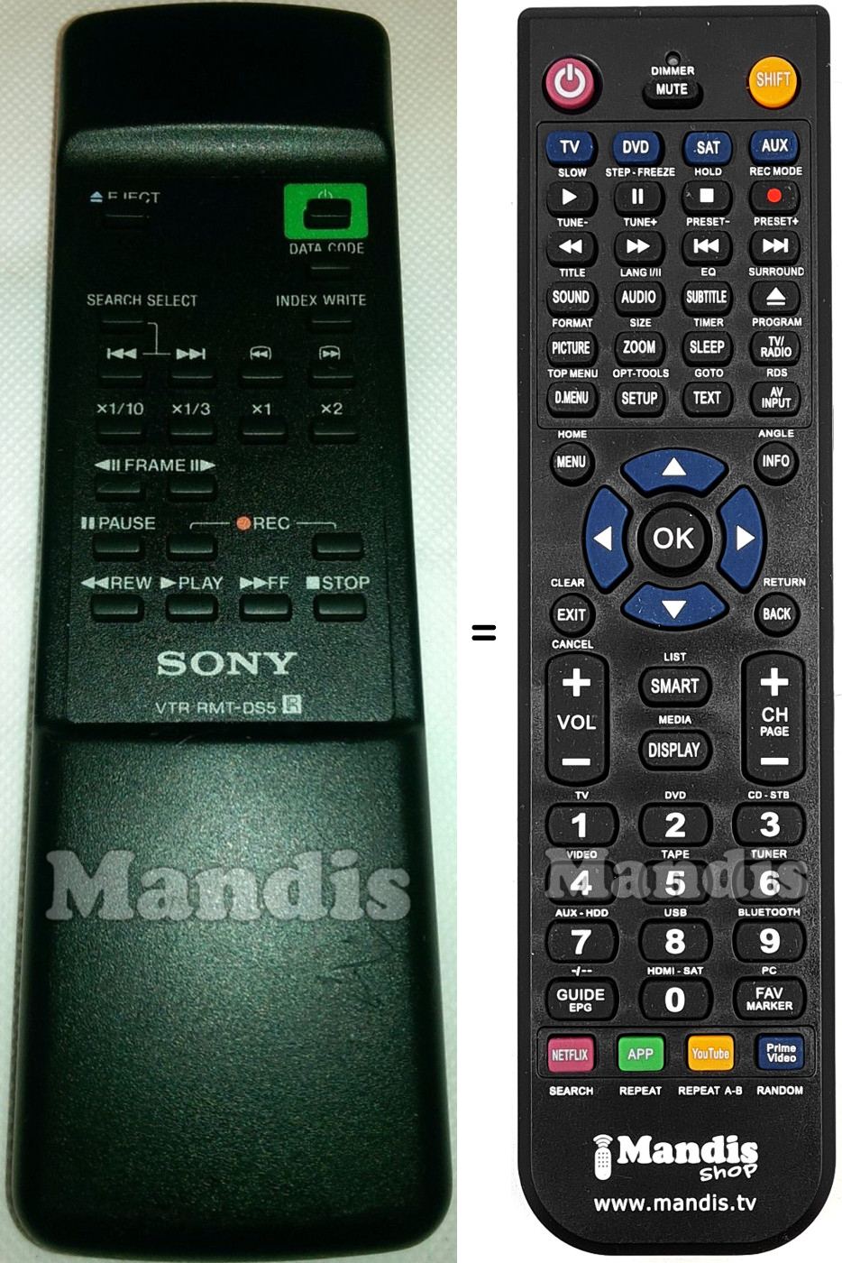 Comandos à distância equivalente Sony RMT-DS5