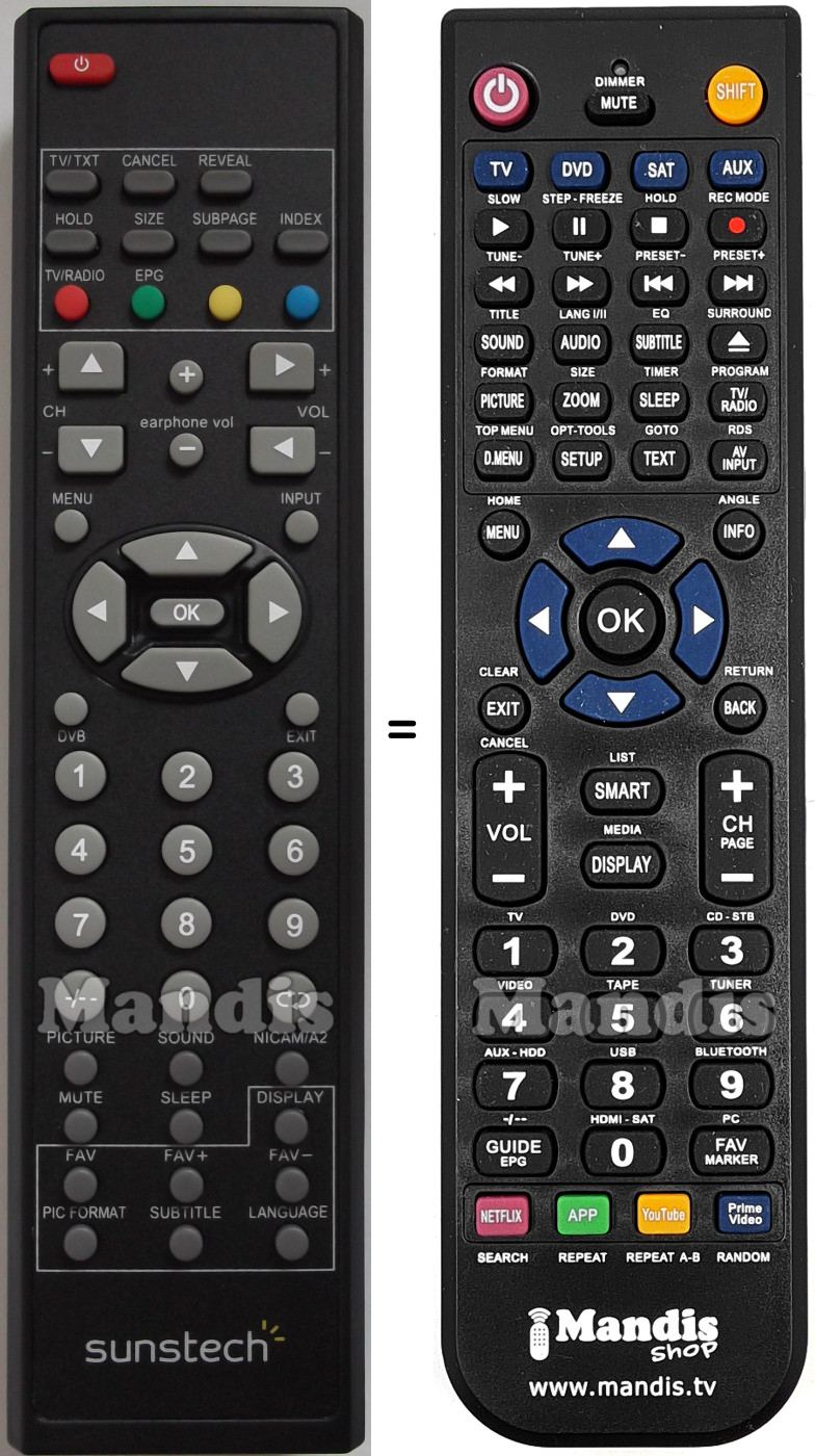 Comandos à distância equivalente Sunstech TLEI1955HDT