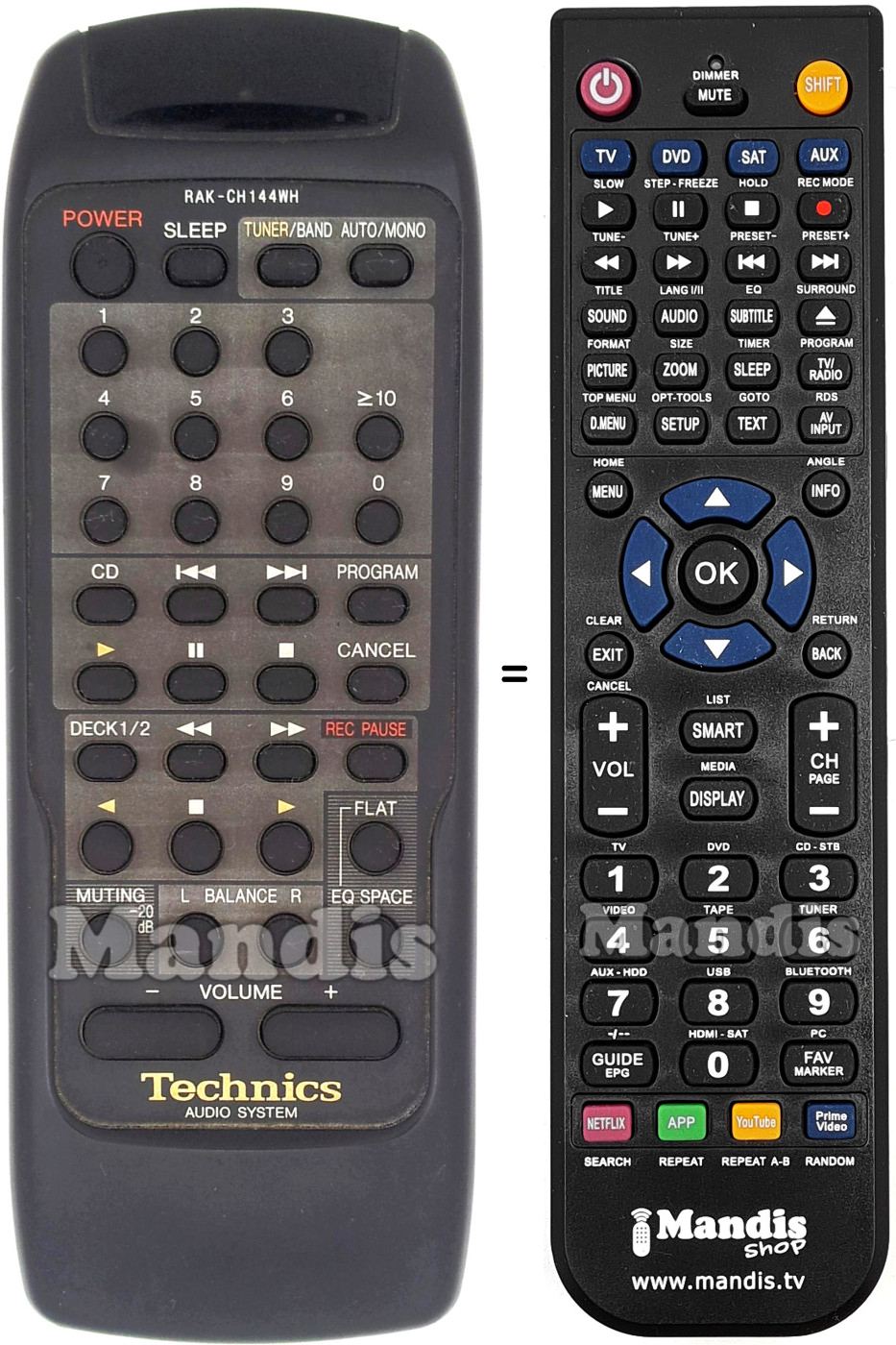 Comandos à distância equivalente Technics RAK-CH144WH