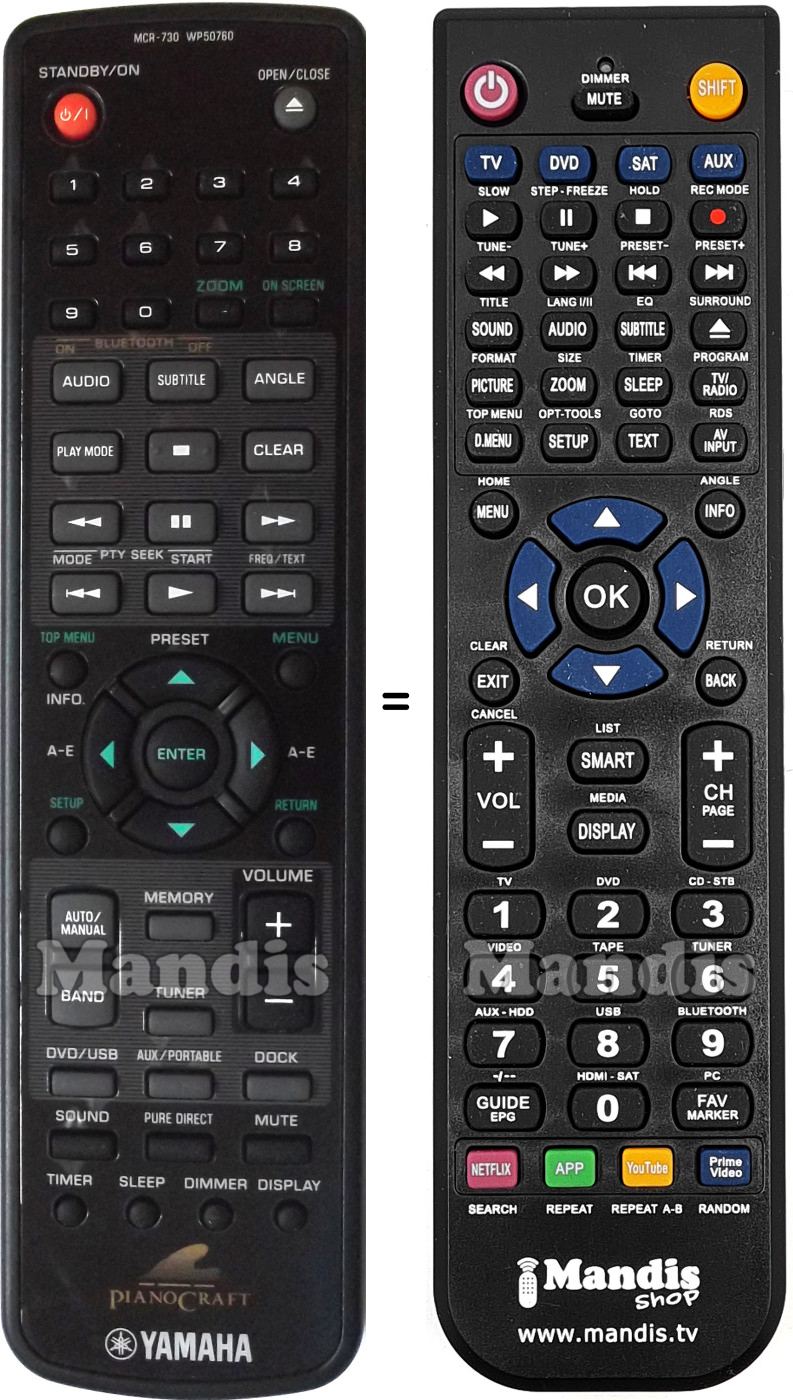 Comandos &agrave; dist&acirc;ncia equivalente Yamaha MCR-730