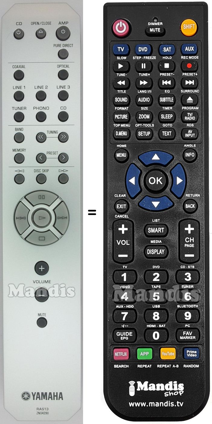 Comandos à distância equivalente Yamaha RAS13