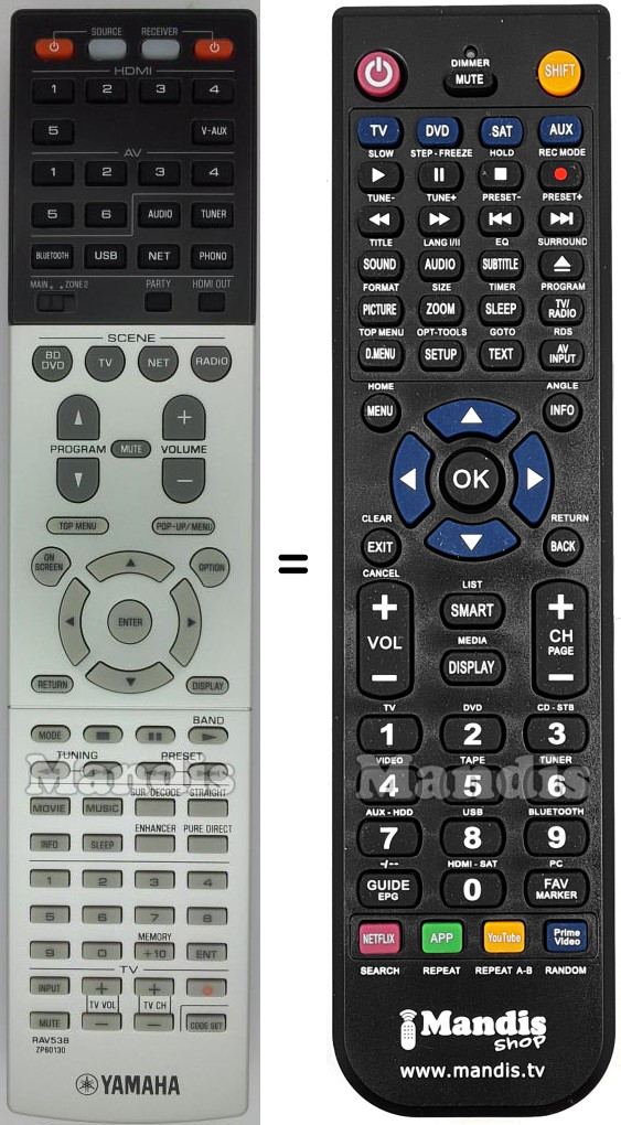 Comandos &agrave; dist&acirc;ncia equivalente Yamaha RAV538