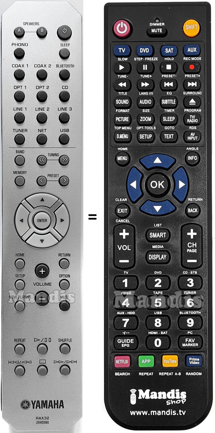 Comandos à distância equivalente Yamaha RAX32