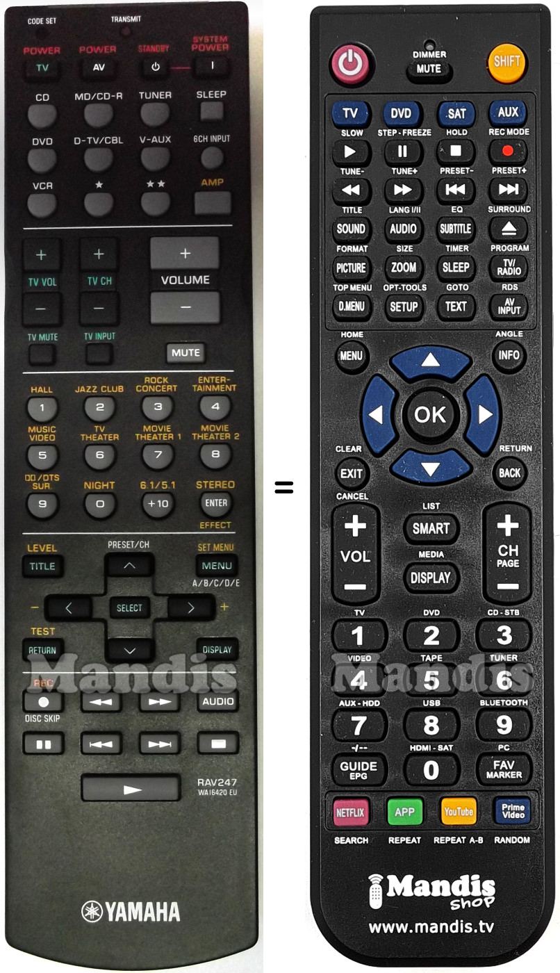 Comandos à distância equivalente Yamaha RAV247