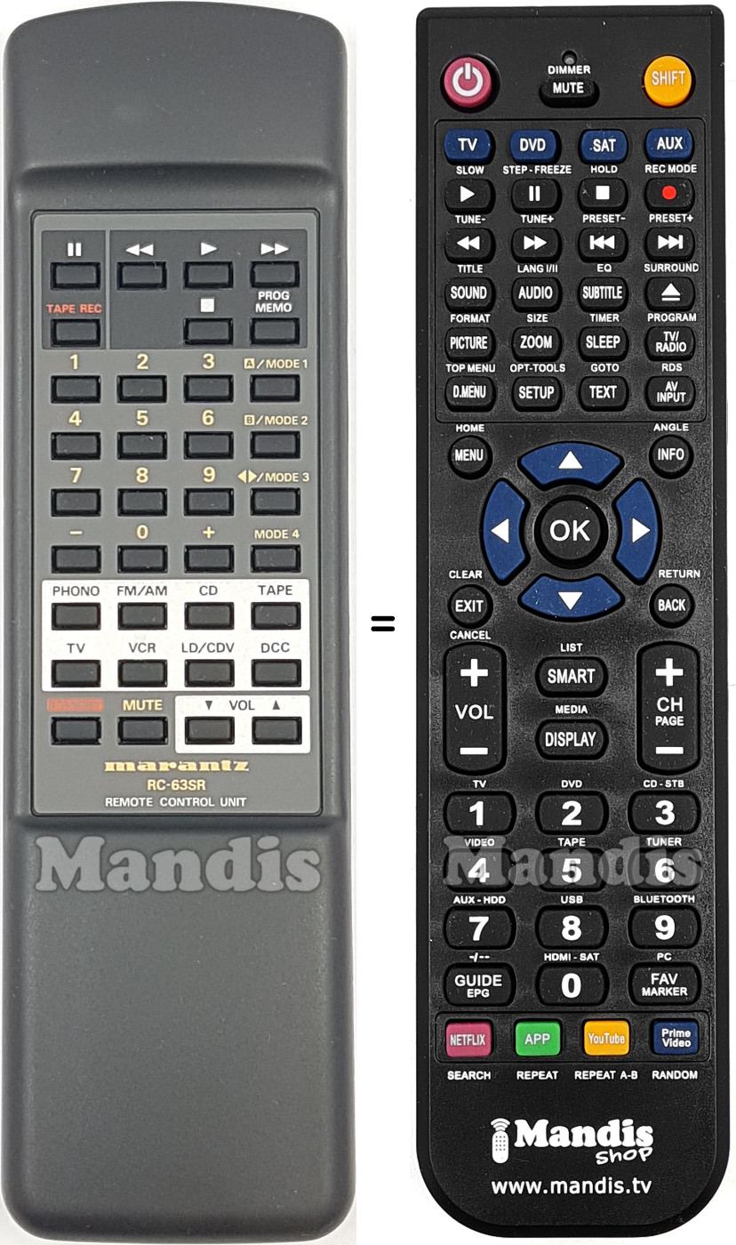 Comandos à distância equivalente Marantz RC-63SR