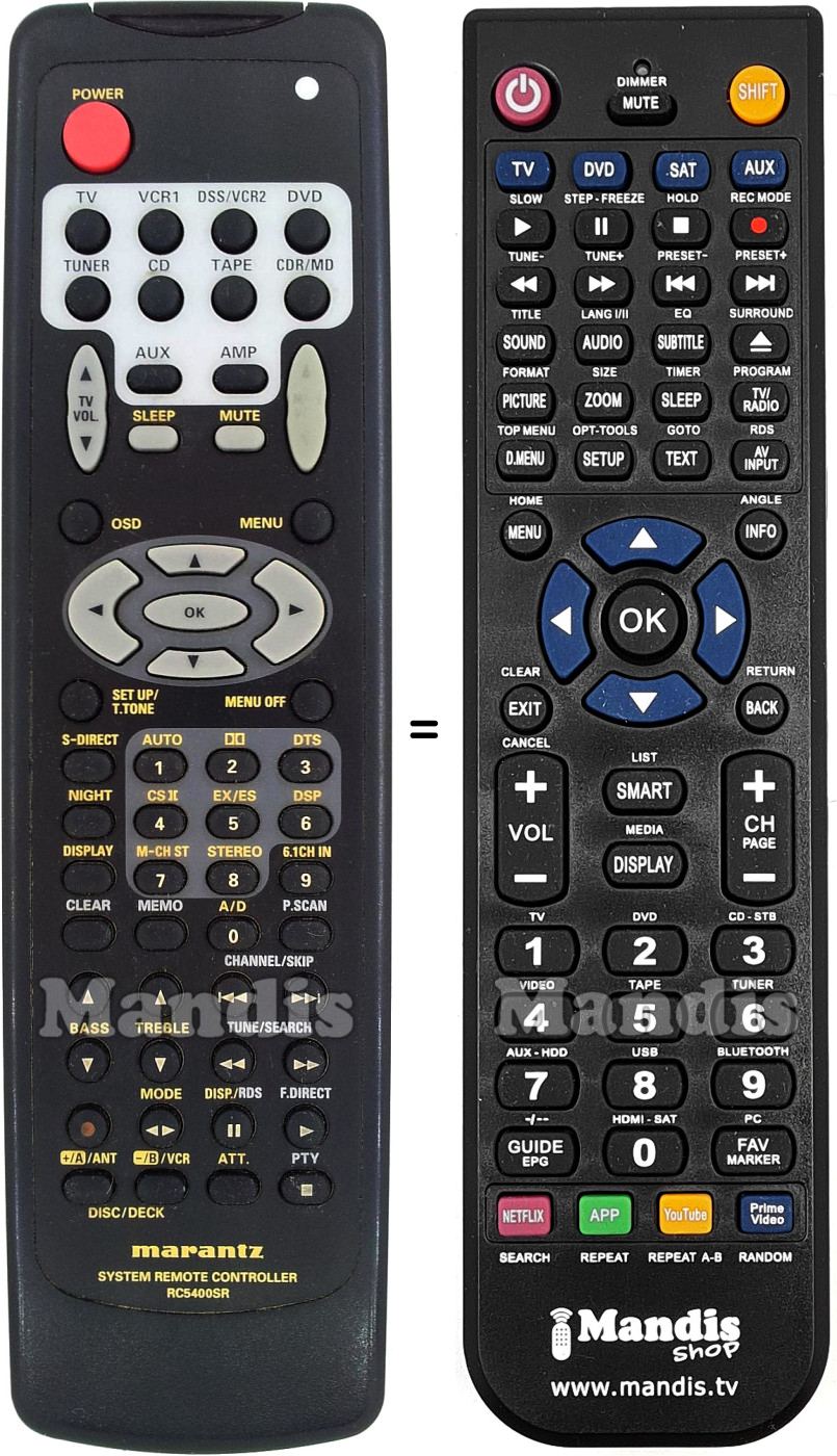 Comandos à distância equivalente Marantz RC5400SR