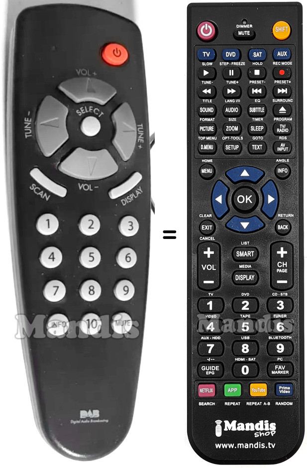 Comandos à distância equivalente Matsui DA-1 DAB TUNER