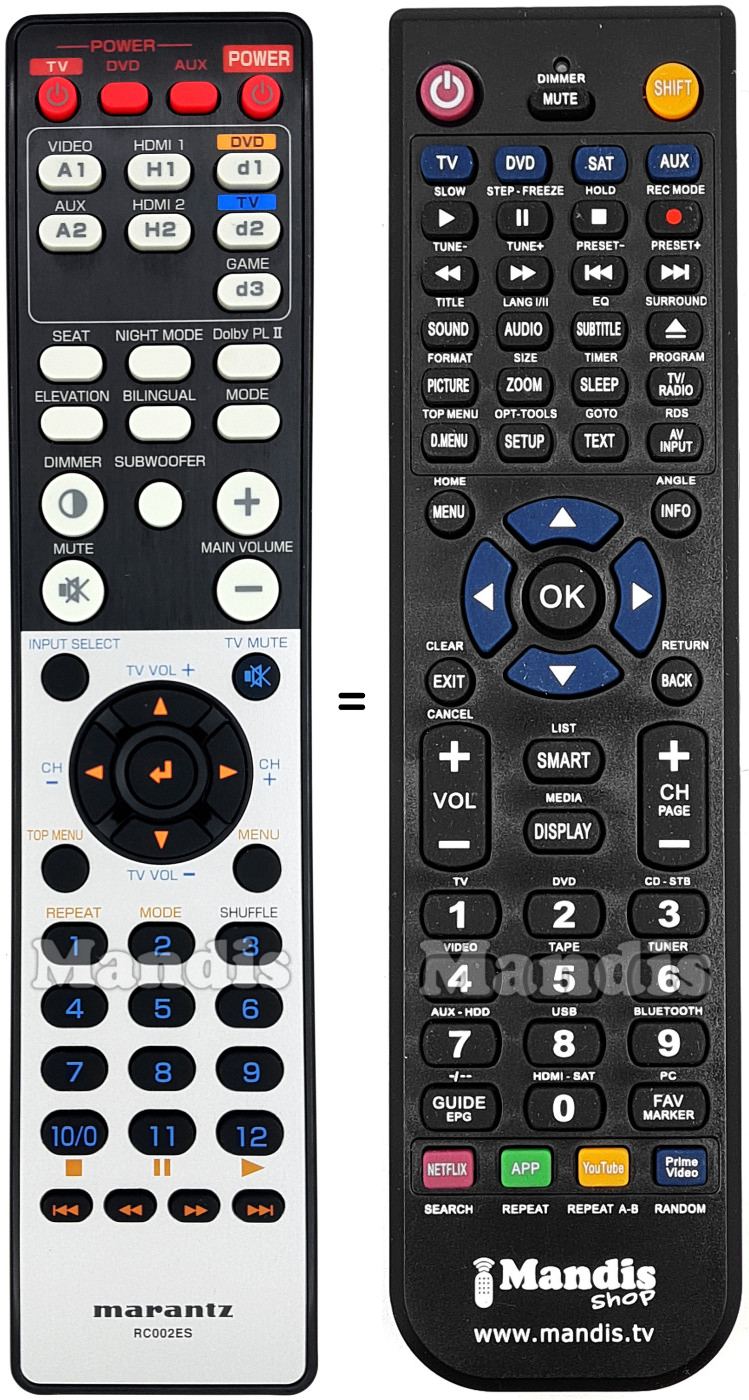 Comandos à distância equivalente Marantz RC002ES