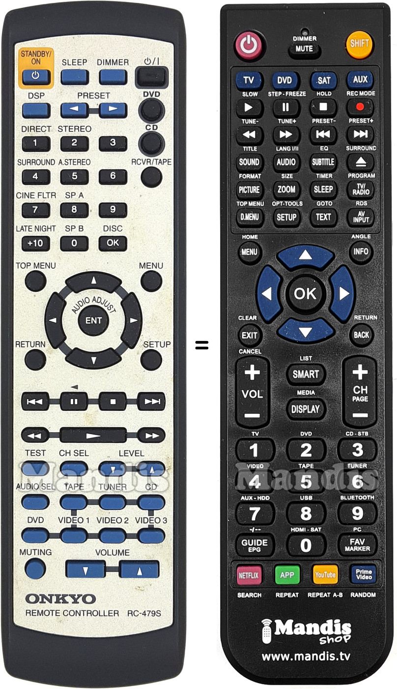 Comandos &agrave; dist&acirc;ncia equivalente Onkyo RC-479S