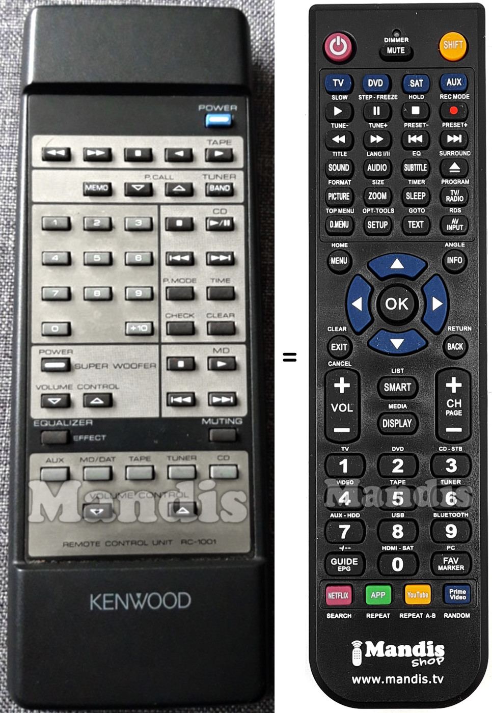Comandos à distância equivalente Kenwood RC1001