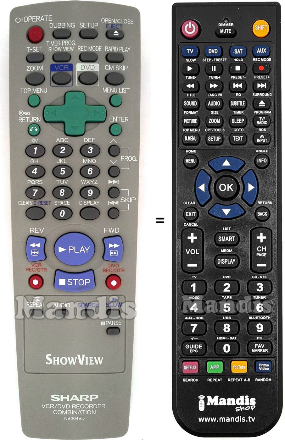 Comandos à distância equivalente Sharp NB204ED