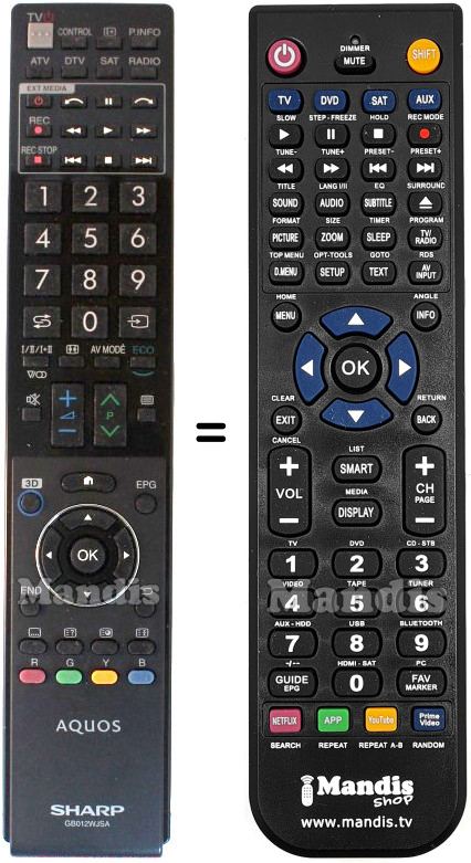 Comandos &agrave; dist&acirc;ncia equivalente Sharp GB012WJSA