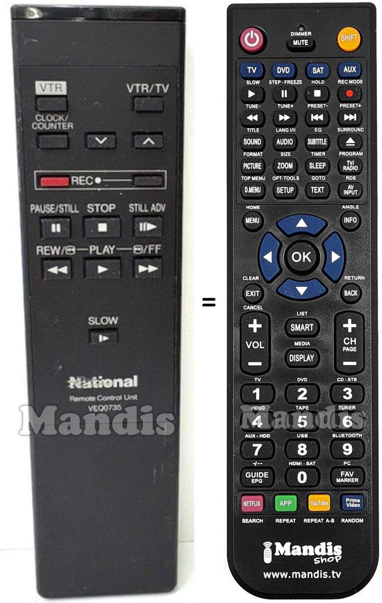 Comandos à distância equivalente Panasonic VEQ0735