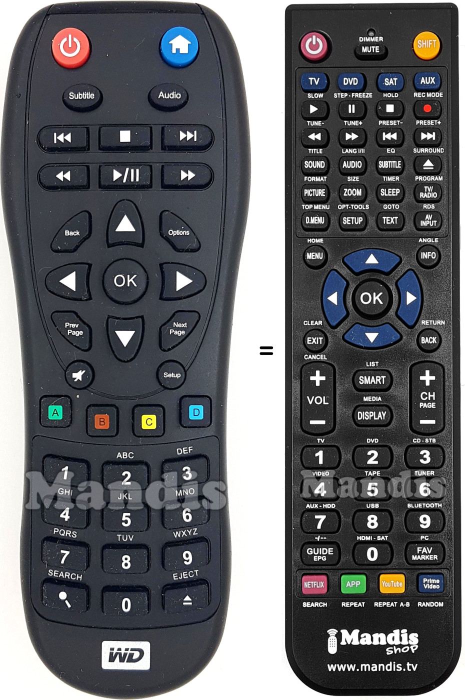 Comandos &agrave; dist&acirc;ncia equivalente Western Digital WDTV003RNN