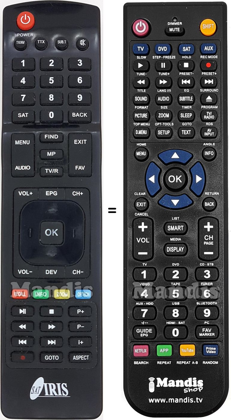 Comandos &agrave; dist&acirc;ncia equivalente IRIS 9700 HD