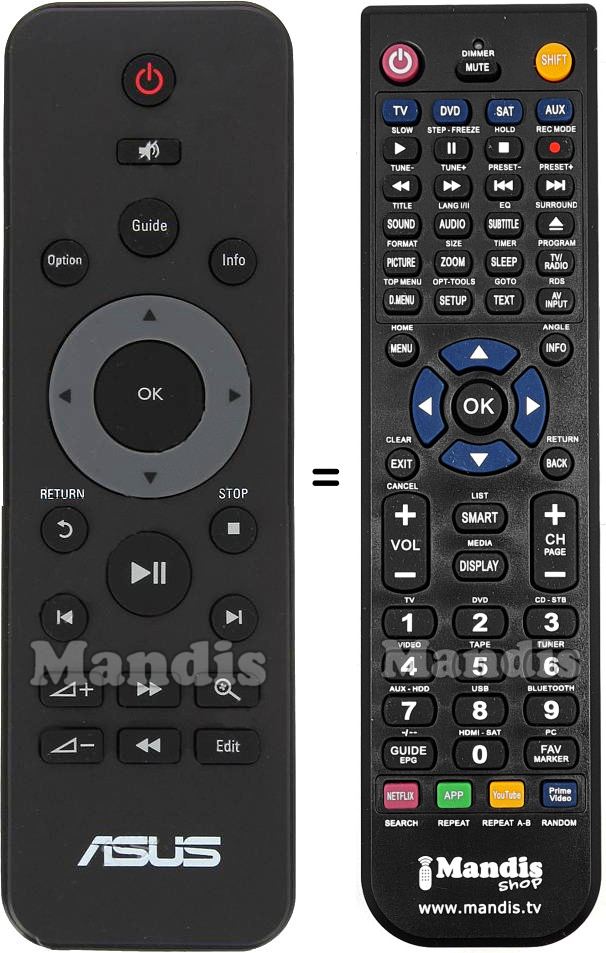 Comandos &agrave; dist&acirc;ncia equivalente ASUS OPLAY MINI V2