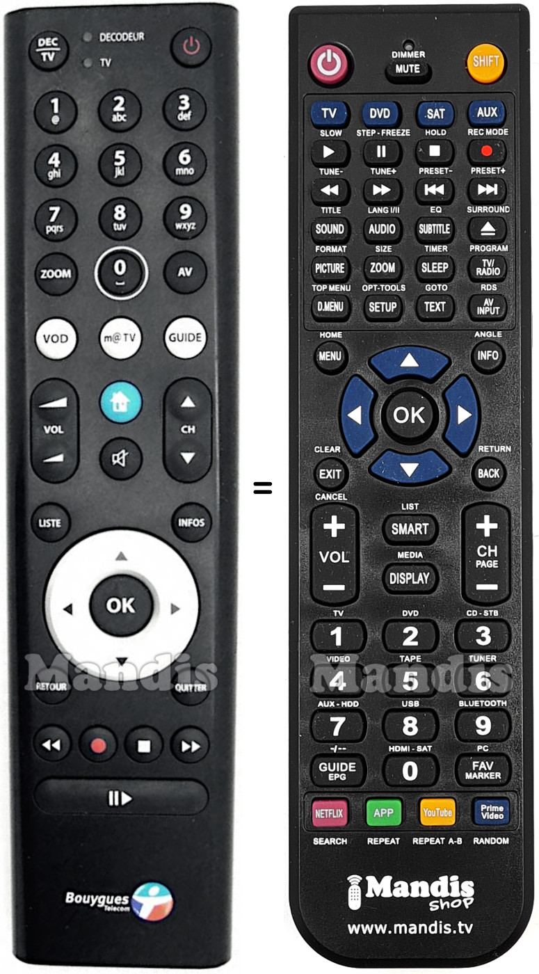 Comandos &agrave; dist&acirc;ncia equivalente BOUYGUES TELECOM BBOX