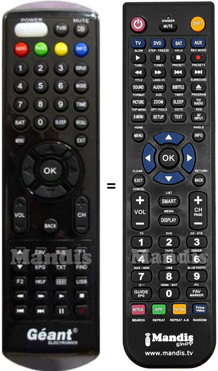 Comandos &agrave; dist&acirc;ncia equivalente Géant Electronics GN-250HD