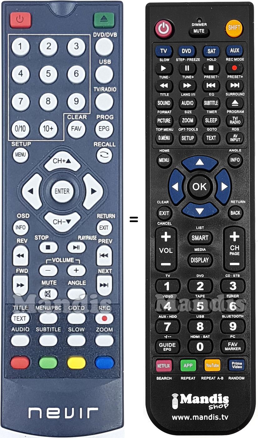 Comandos à distância equivalente Nevir NVR-2356 DVD-T2HDU
