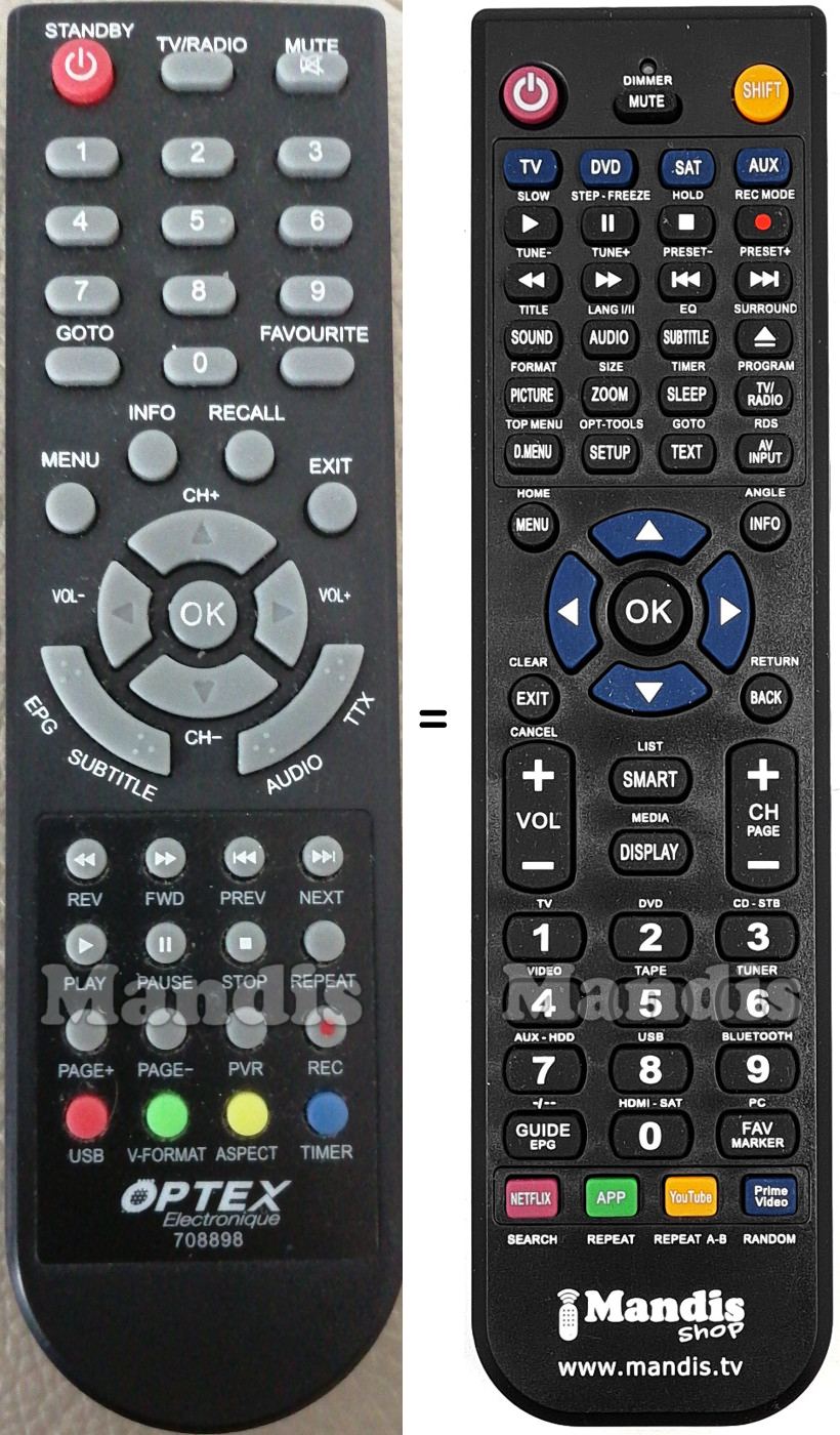 Comandos à distância equivalente OPTEX 708898-2