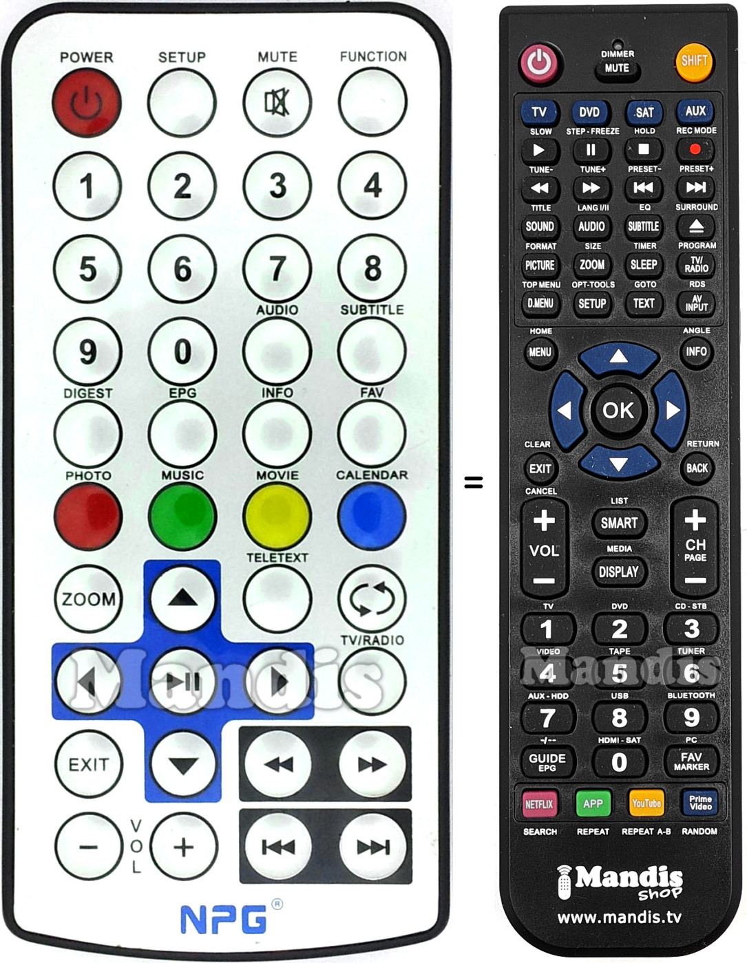 Comandos &agrave; dist&acirc;ncia equivalente Npg REMCON1435