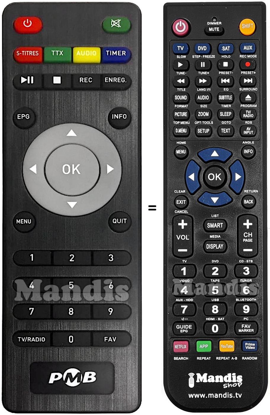 Comandos à distância equivalente Pmb TNT5010HD