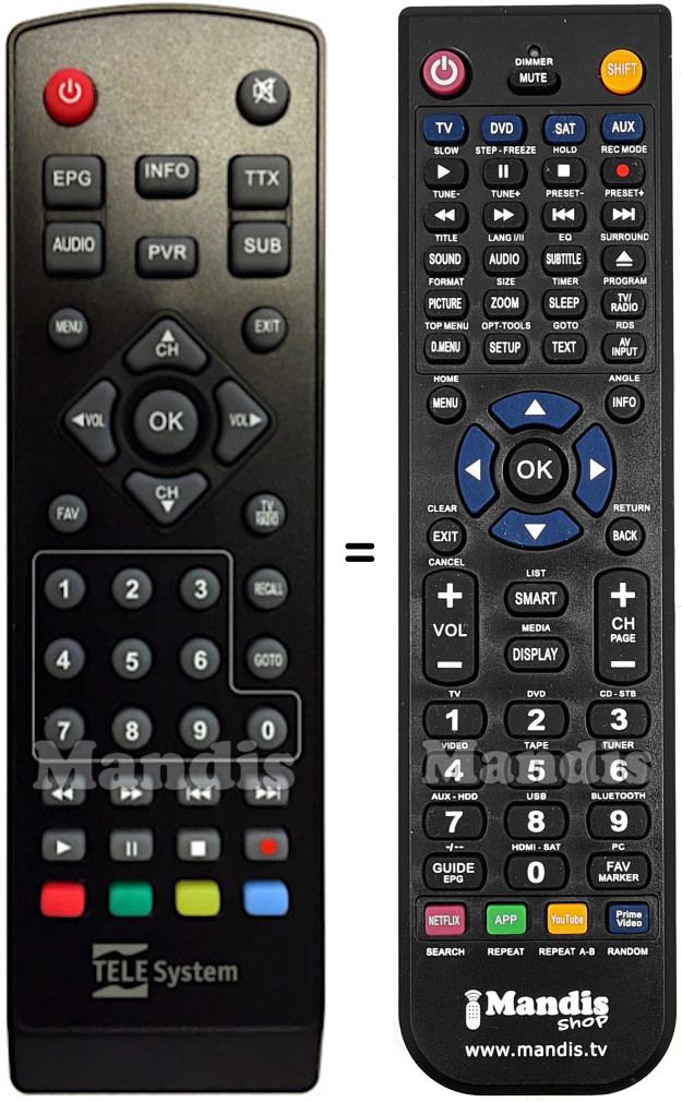 Comandos à distância equivalente Telesystem TS6515HD