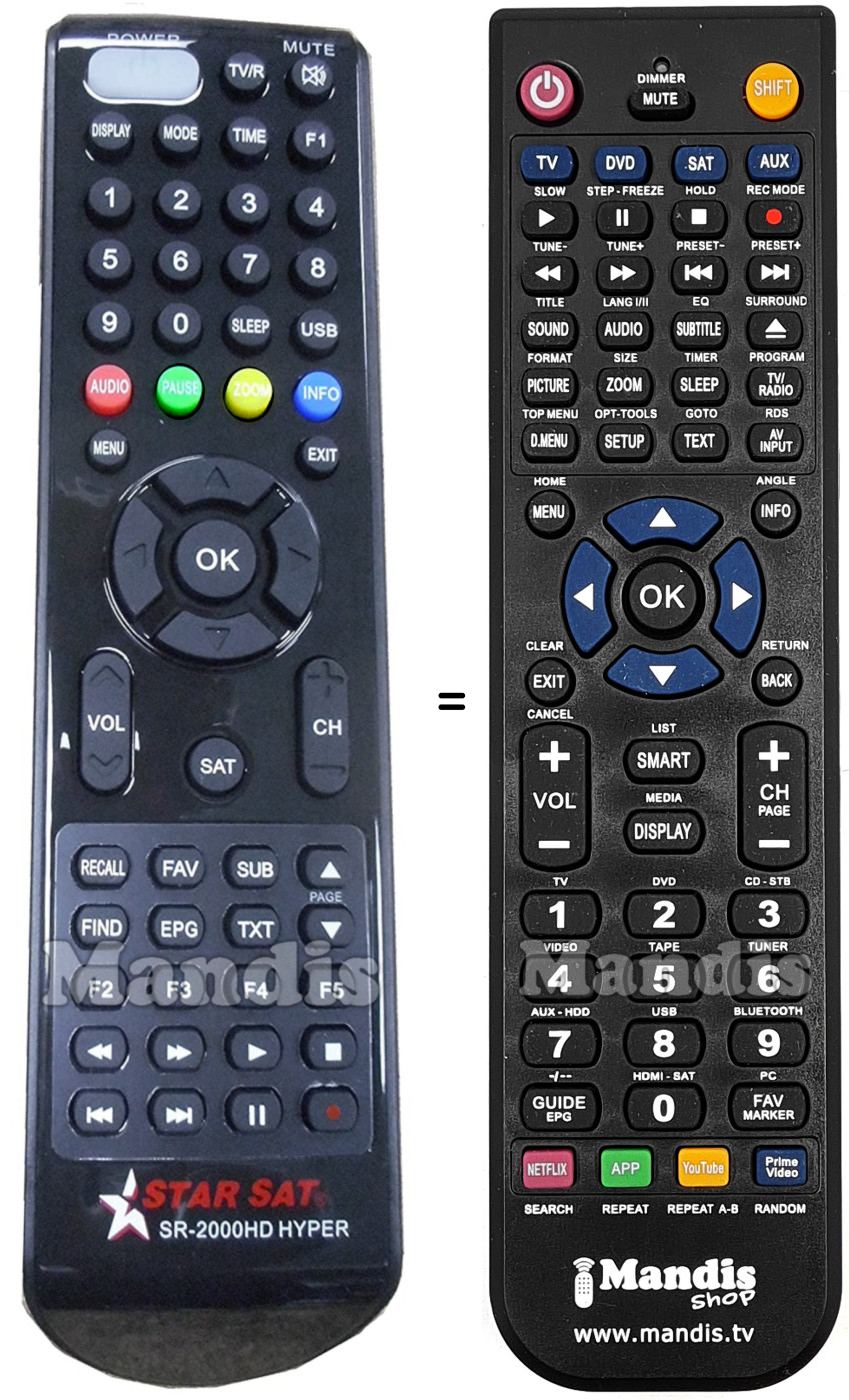 Comandos à distância equivalente STAR SAT SR-2000 HD