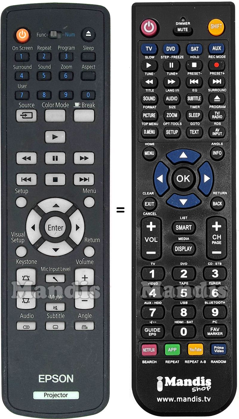 Comandos à distância equivalente Epson 1514830