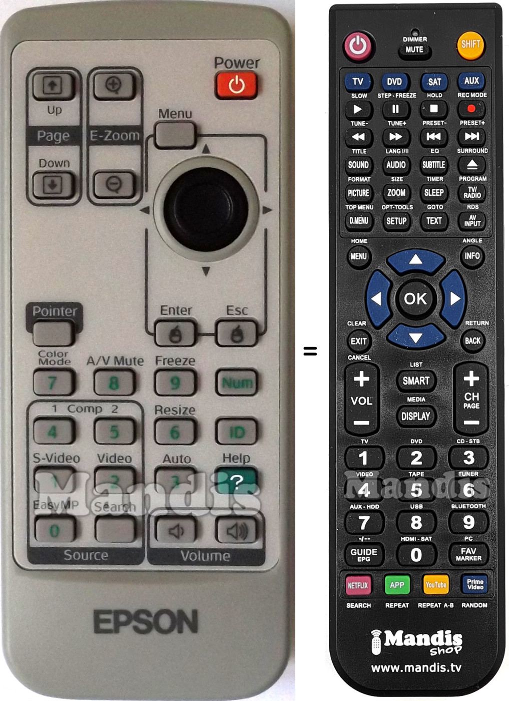 Comandos à distância equivalente Epson EMP-1810