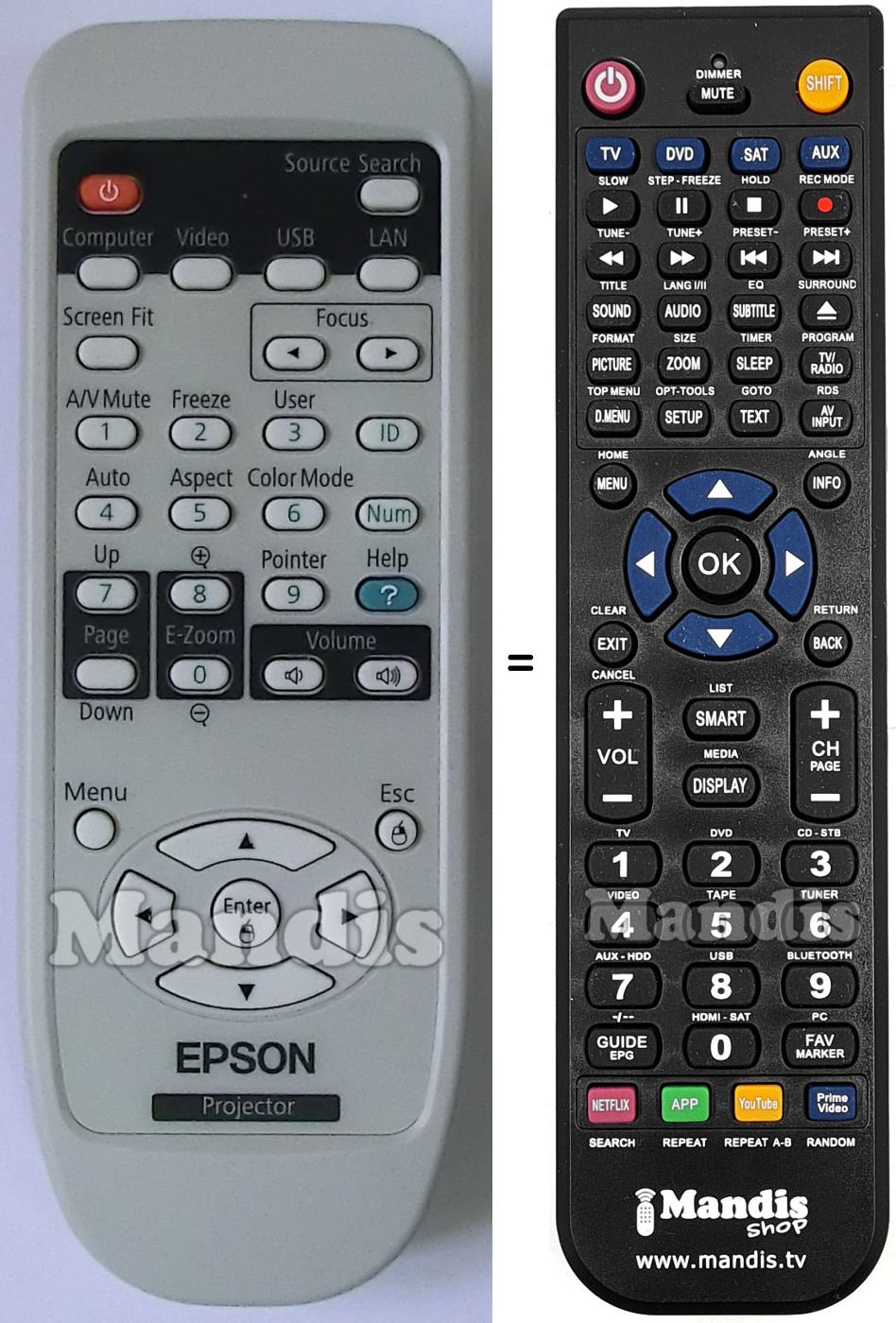 Comandos à distância equivalente Epson EB-1760W