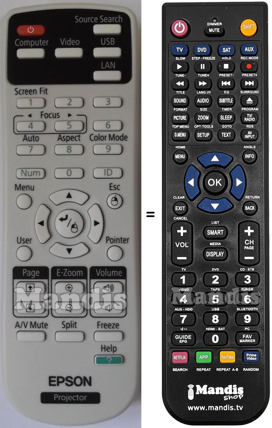 Comandos à distância equivalente Epson EB-1751