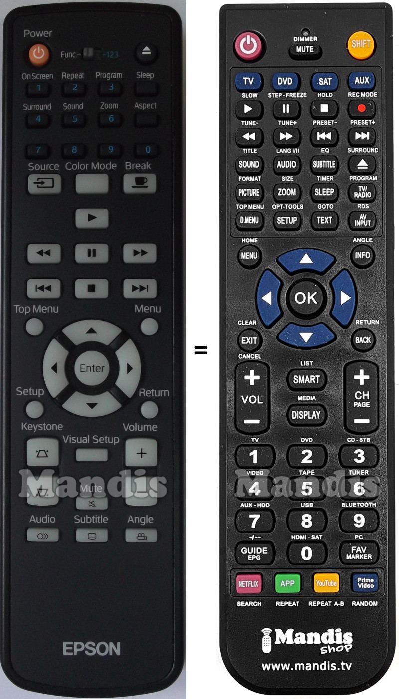 Comandos à distância equivalente Epson EH-DM2