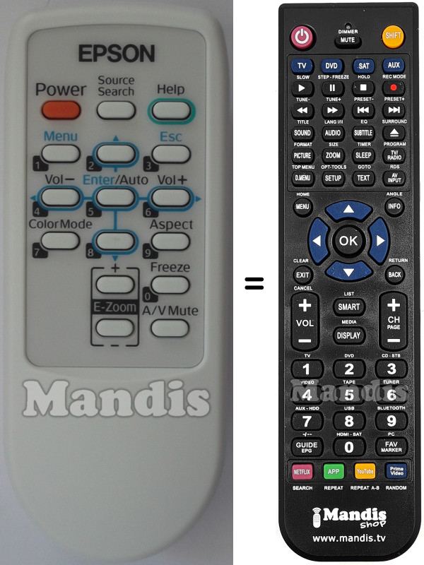 Comandos à distância equivalente Epson EMP-822