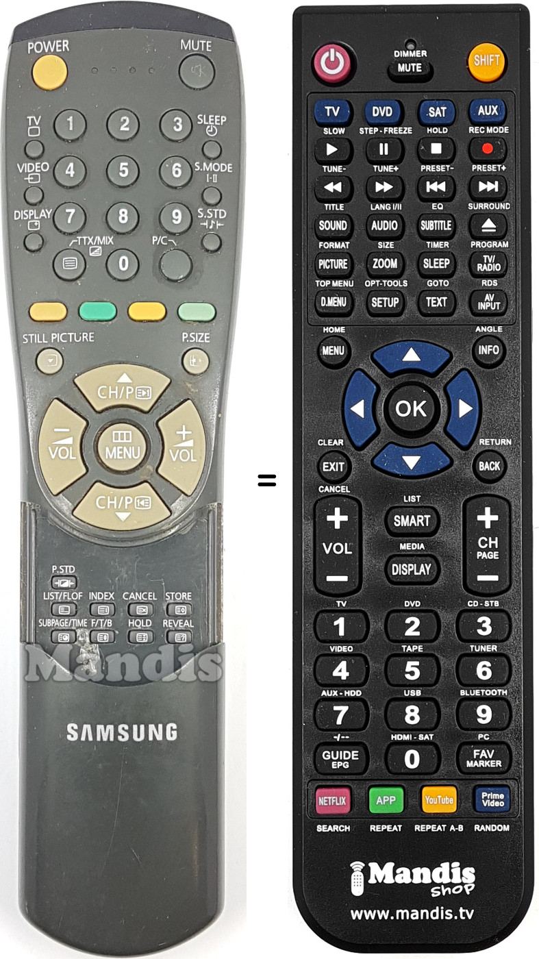 Comandos à distância equivalente Samsung 00023A