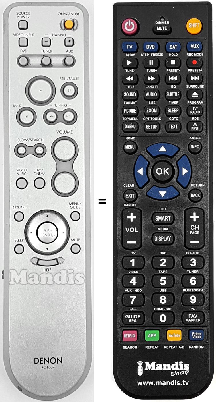 Comandos à distância equivalente Denon RC-1007
